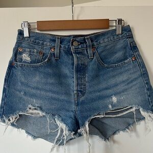 Levi’s 501 cut off Distressed Blue Denim Shorts